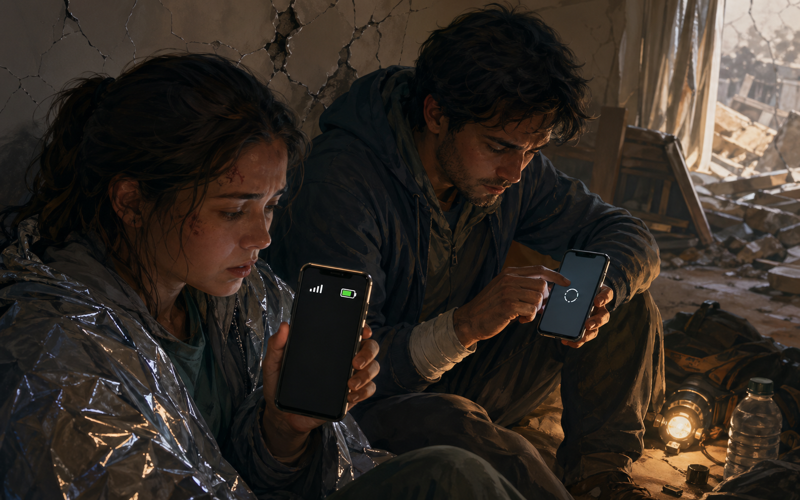 Telefon açık olsa bile internet ve hat erişimi olmayan afet senaryosu görseli